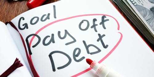 The third image visualizes the debt-free journey as a progress bar, with each wooden block representing a step toward the finish line. This illustrates how debt repayment is a gradual process, where every payment moves you closer to your goal.